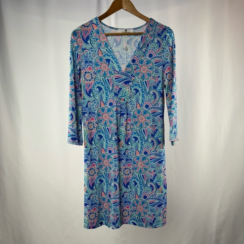 NWT Jean-Pierre Klifa Kalido 3/4 Sleeve Sheath Dress in Sanibel Blue Size Medium